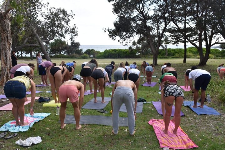 a group of people in a park